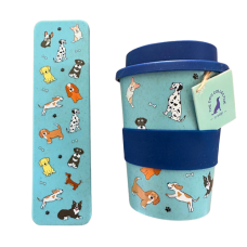 IS Gift The Dog Collective Wheat Straw Travel Cup & Cutlery Set | Blue